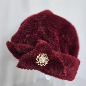 Vintage Refined Maroon Faux Fur Cloche, Beret, Pillbox Classic